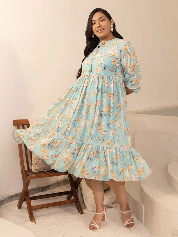 XL LOVE – Abito da donna in georgette verde acqua  con stampa floreale e svasata