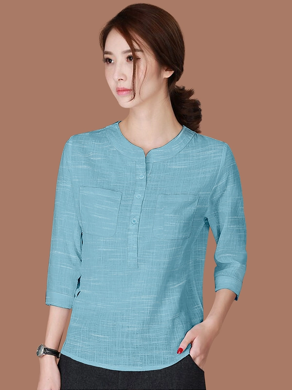 Designer Top  manica lunga in puro cotone –  Azzurro