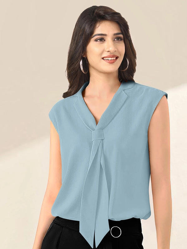 Designer Tops senza maniche in viscosa premium – Azzuro