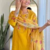 Set Kurta in Seta Gadhwal con ricamie e duptta in seta taby