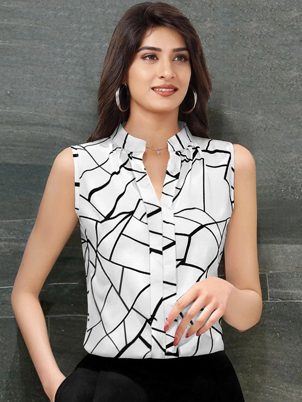 Designer Top in cotone misto rubino senza maniche – bianco
