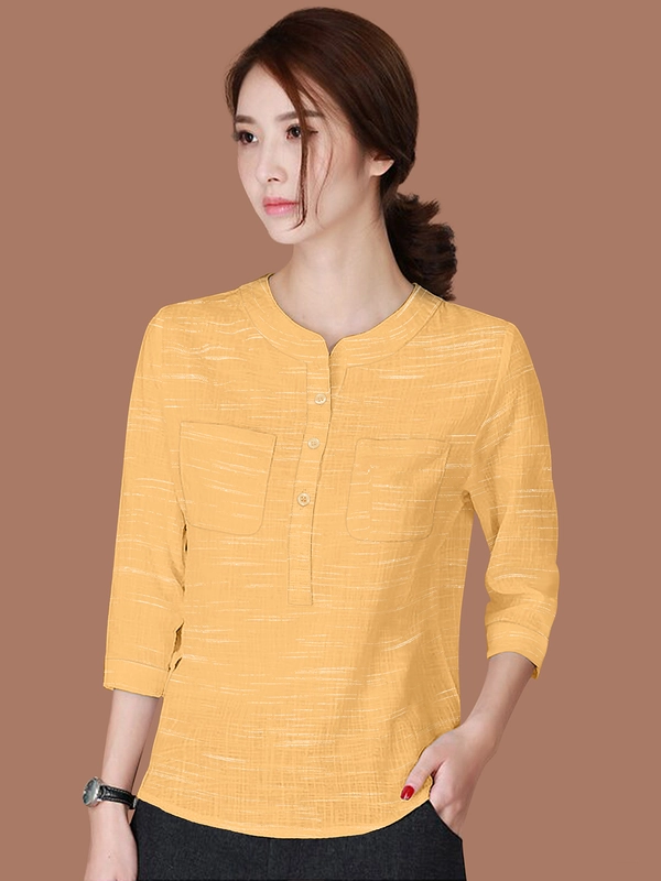 Designer Top  manica lunga in puro cotone –  Giallo