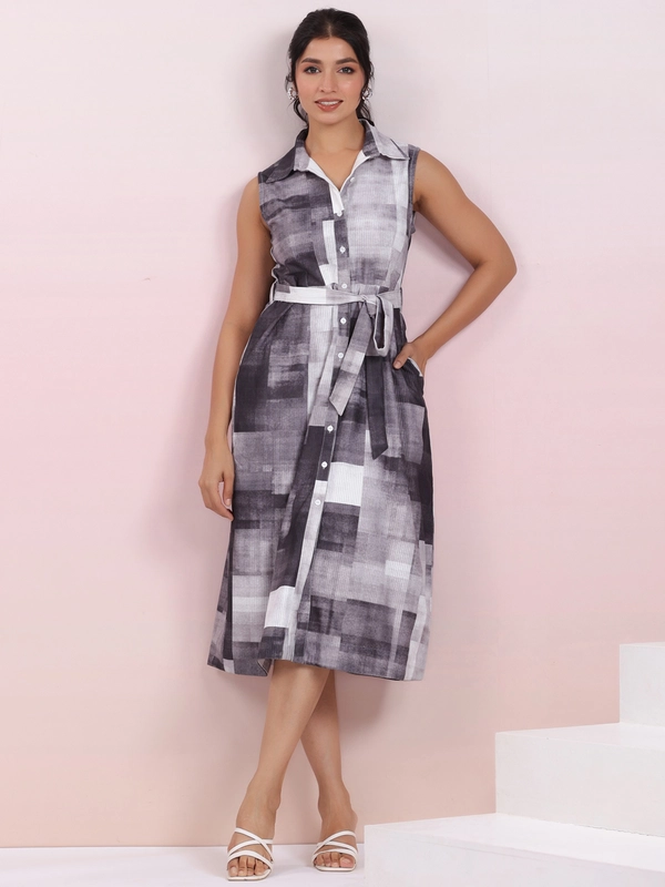 Abito stile camicia astratto in velluto a coste grigio