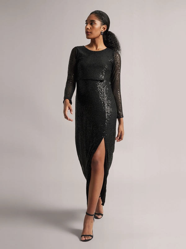 Abito maxi con spacco laterale in lycra