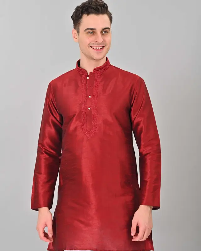 Kurta da uomo in seta artificiale colore marrone Linen Valley