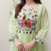 Set Kurti verde chiaro in puro cotone con ricamo