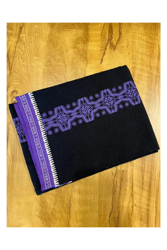 Mundu singolo / Otta Mundu / Lungi stampato nero (Kerala Dhoti dell’India meridionale)