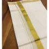 Mundu doppio di puro cotone bianco sporco con Kasavu Kara da 1 pollice (Kerala Dhoti dell’India meridionale)