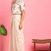 Top corto con palazzo con stampa floreale in cotone flessibile color crema