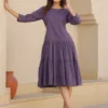 Abito a balze in puro cotone color lavanda