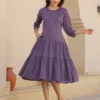 Abito a balze in puro cotone color lavanda