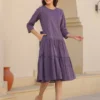 Abito a balze in puro cotone color lavanda