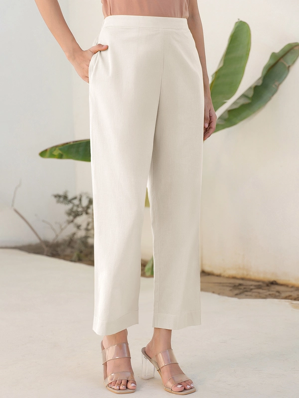 Pantaloni dritti in cotone bianco sporco