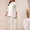 Pantaloni dritti in cotone bianco sporco