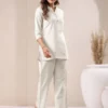 Pantaloni dritti in cotone bianco sporco