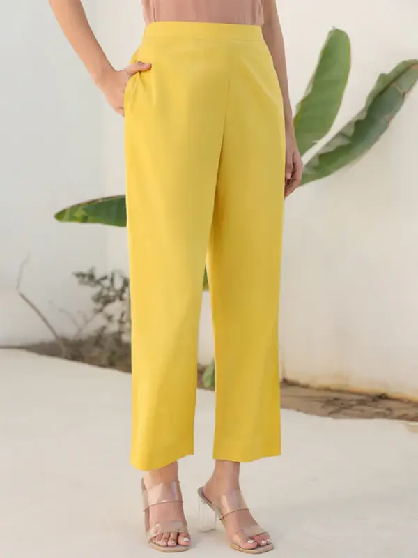 Pantaloni dritti in cotone marrone rossiccio