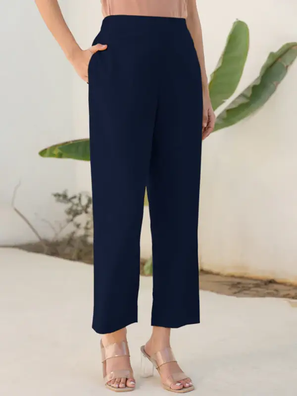 Pantaloni dritti in cotone giallo