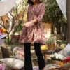 Tunica a trapezio in puro cotone marrone con stampa Paisley