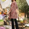 Tunica a trapezio in puro cotone marrone con stampa Paisley