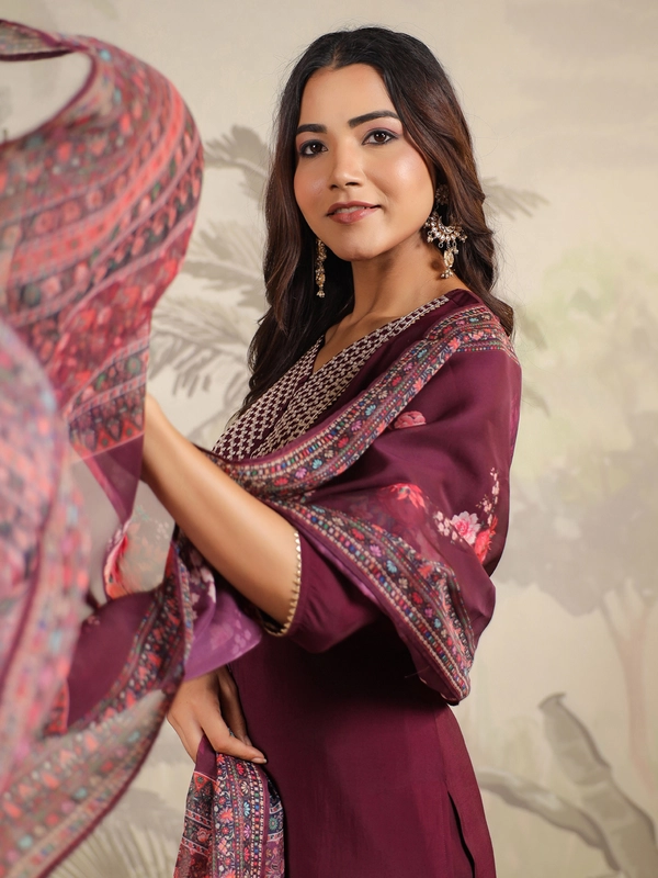 Completo Kurta Anarkali in Rayon Blu-Verde con Ricamo e Giog
