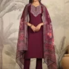 Completo Kurta dritto con carré ricamato in seta Chanderi viola