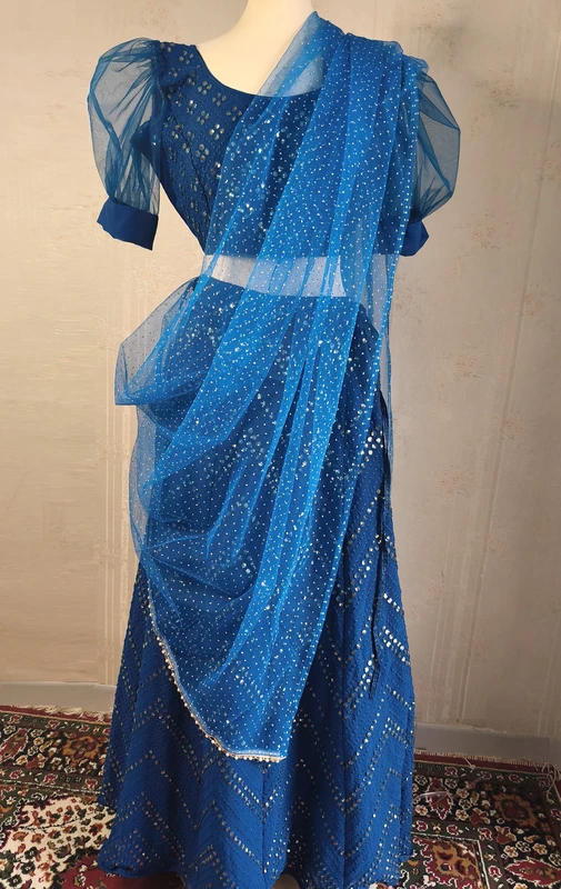 Designer Lehenga Choli in Georgette, Blu Chiaro