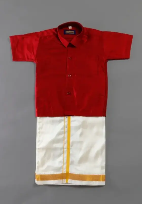 Completo dhoti e camicia in seta e cotone color rosso