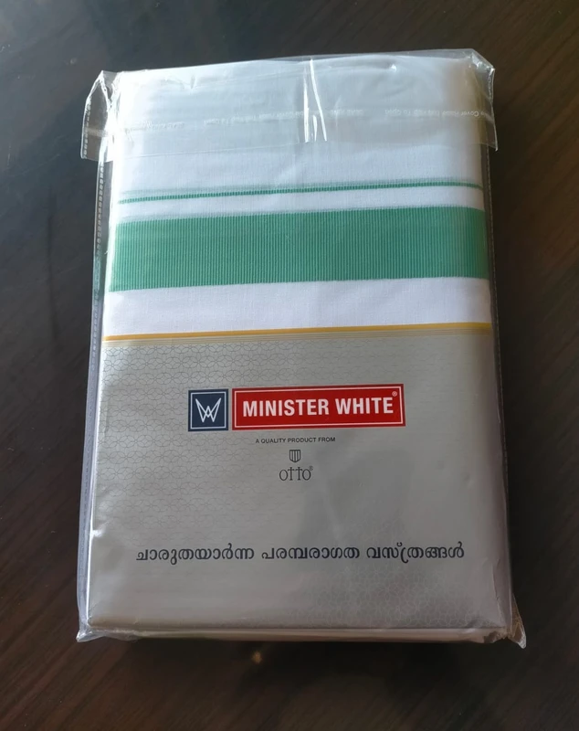 Minister White – Dhoti da uomo in cotone bianco a doppio strato con Kara fantasia – Palakadan Mix