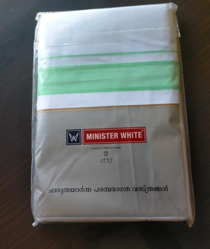 Minister White – Dhoti da uomo in cotone bianco a doppio strato con Kara fantasia – Palakadan Mix