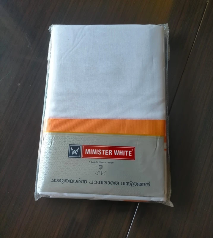 Minister White – Dhoti da uomo in cotone bianco a doppio strato con Kara fantasia – Palakadan Mix