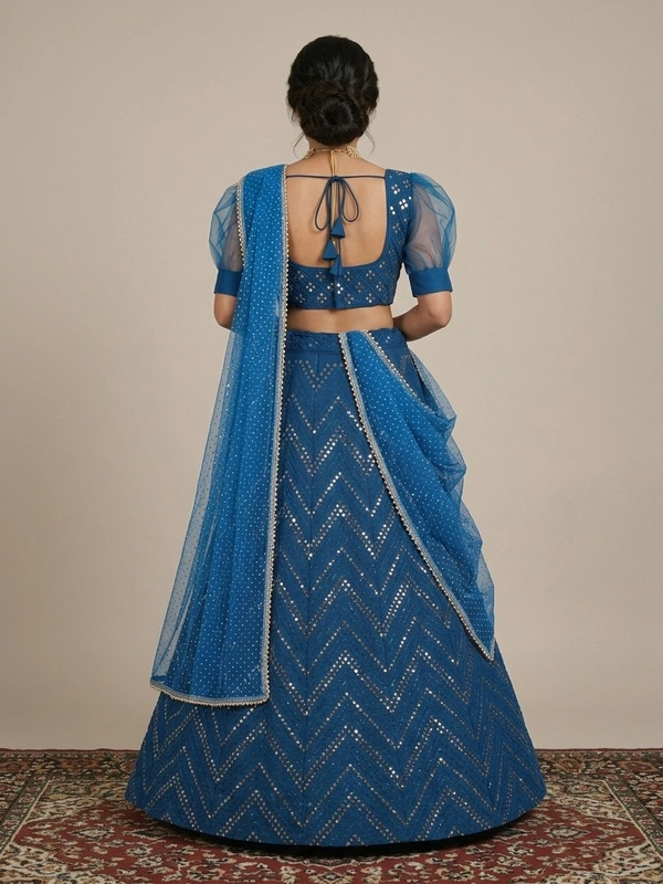 Designer Lehenga Choli in Georgette, Blu Chiaro