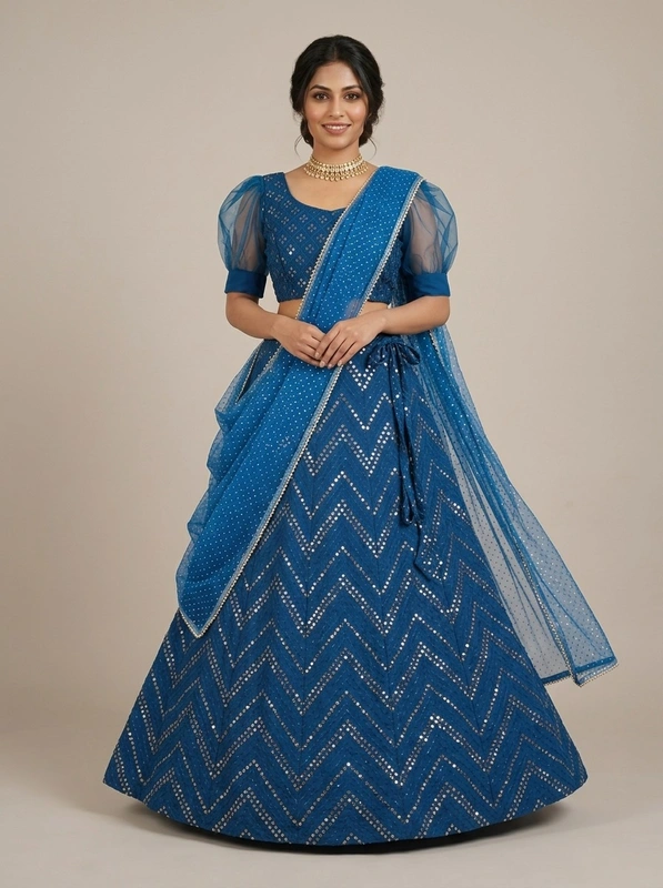 Designer Lehenga Choli in Georgette, Blu Chiaro
