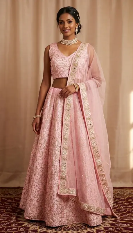 Lehenga Choli in seta satin ricamato