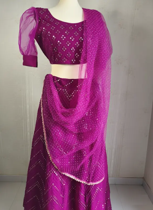 Designer Lehenga Choli in georgette, rosso vino intenso