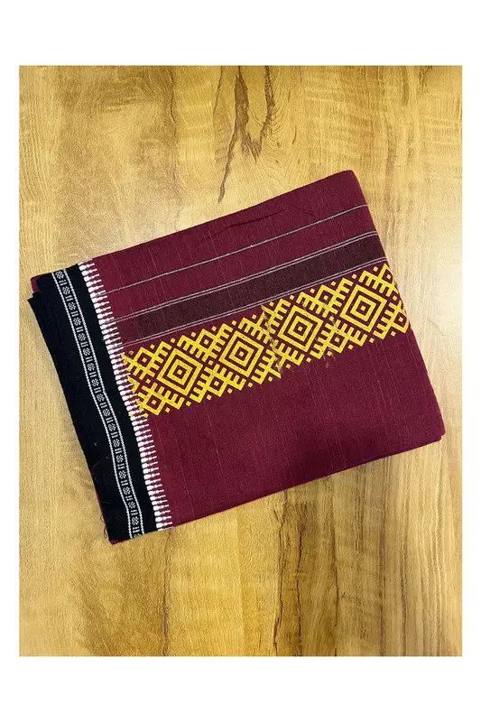 Mundu singolo / Otta Mundu / Lungi stampato marone (Kerala Dhoti dell’India meridionale)