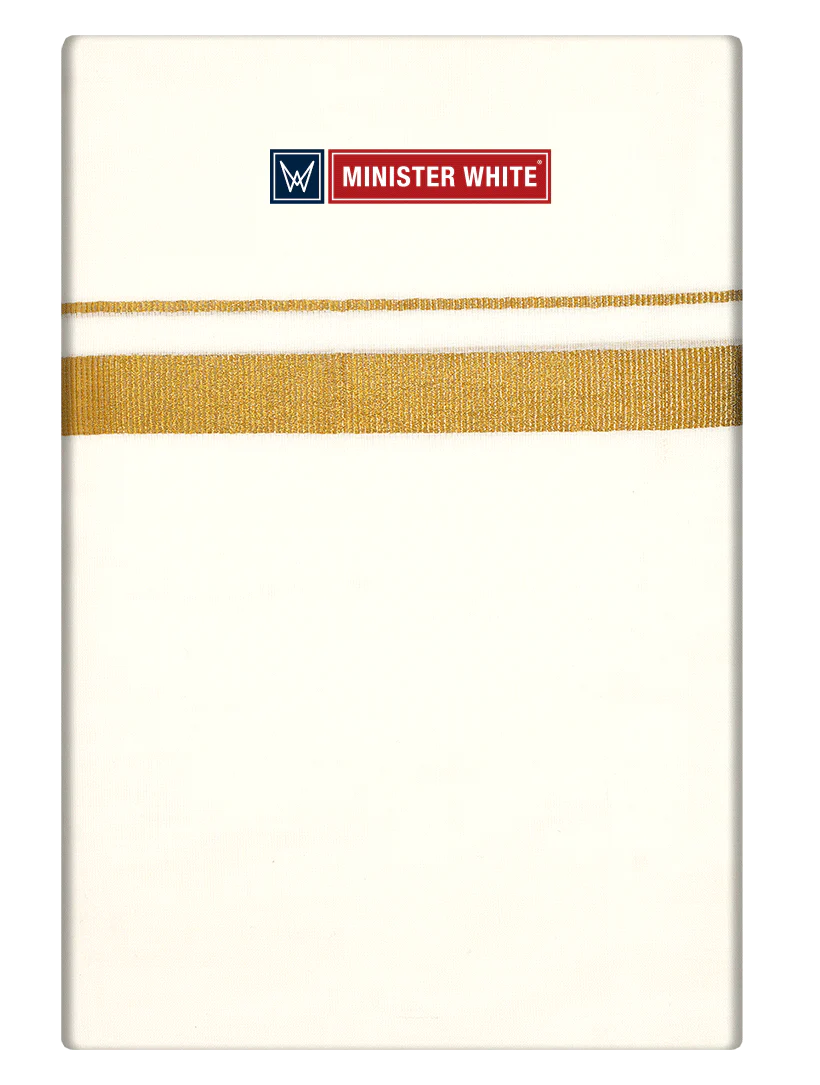 Dhoti da uomo in cotone color crema a doppio strato con bordo Jari dorato da 3/4″