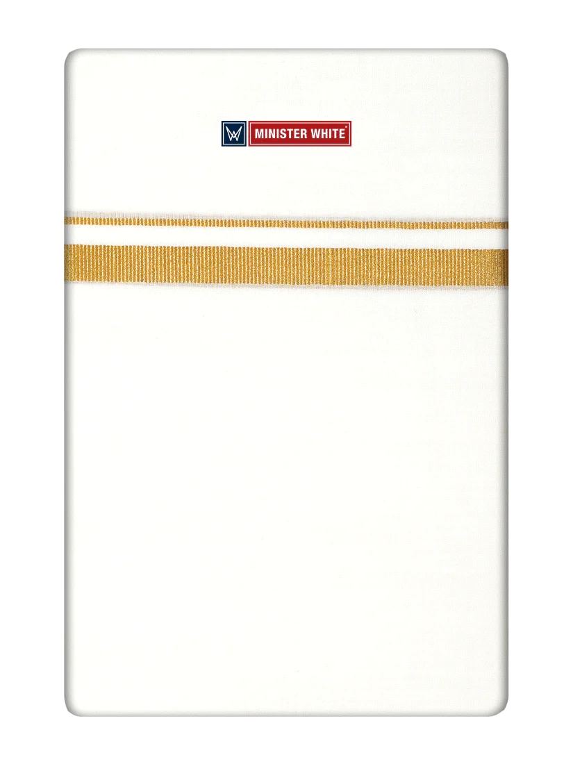 Dhoti da uomo in cotone color crema a doppio strato con bordo Jari dorato da 1/2″