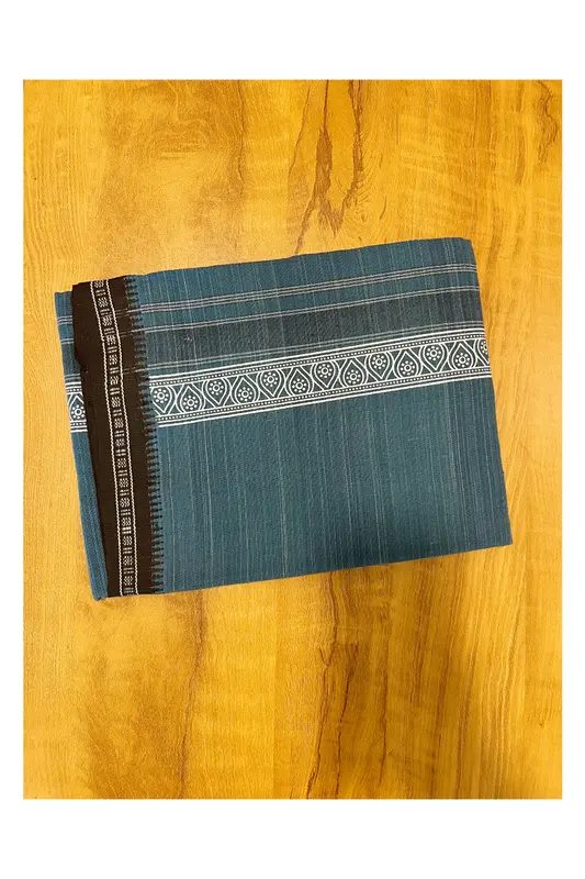 Mundu singolo / Otta Mundu / Lungi stampato verde acqua blu (Kerala Dhoti dell’India meridionale)