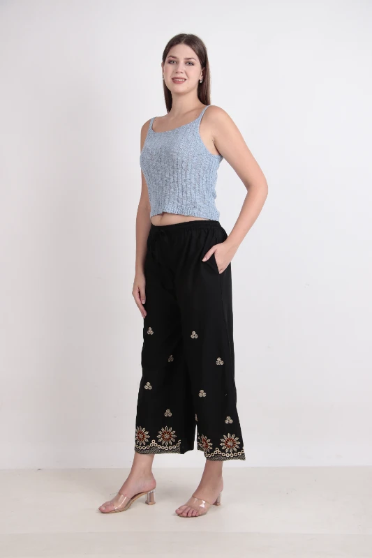 Pantaloni palazzo ricamato a cotton flex