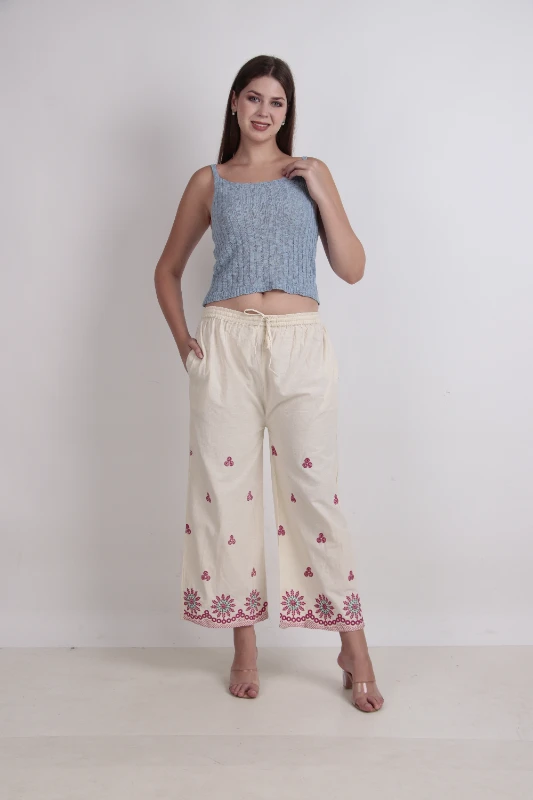 Pantaloni palazzo ricamato a cotton flex