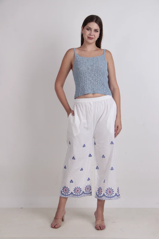 Pantaloni palazzo ricamato a cotton flex