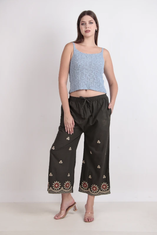 Pantaloni palazzo ricamato a cotton flex