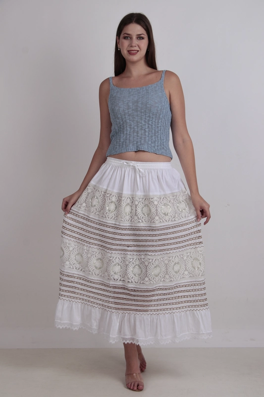 Gonna a balze in puro cotone bianco