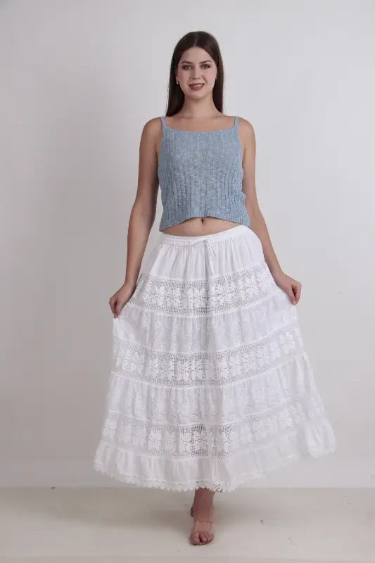 Gonna a balze in puro cotone bianco