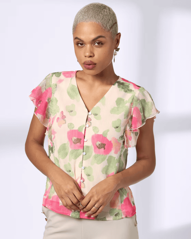 Top da donna con stampa floreale, vestibilità regolare