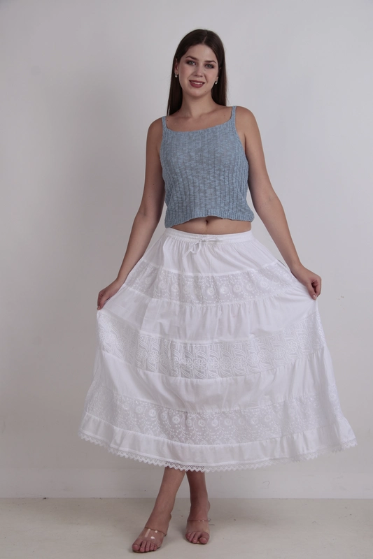 Gonna a balze in puro cotone bianco