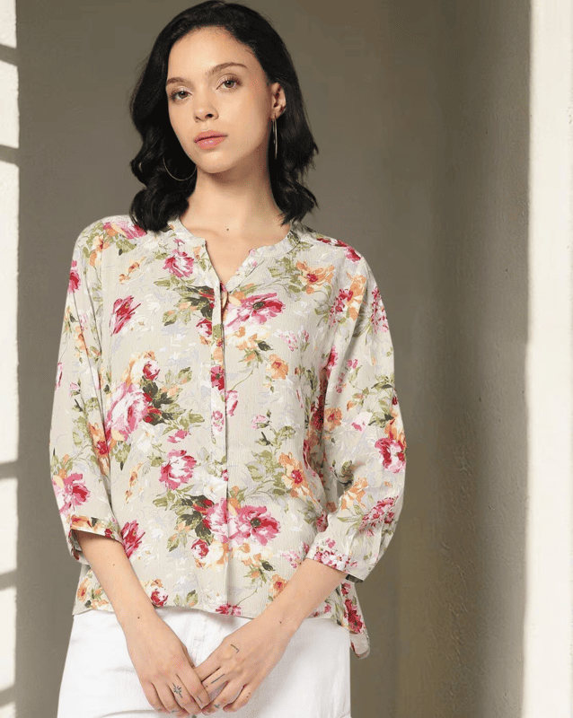 Top da donna con stampa floreale, vestibilità regolare