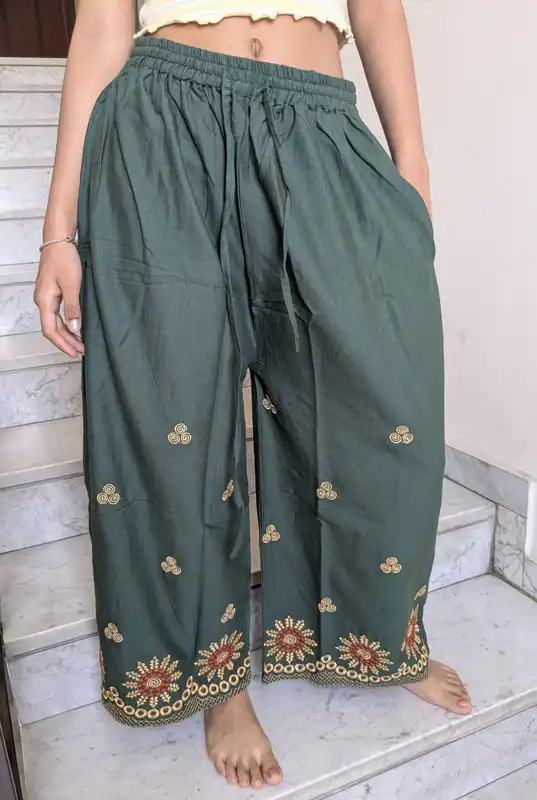 Pantaloni palazzo ricamato a cotton flex