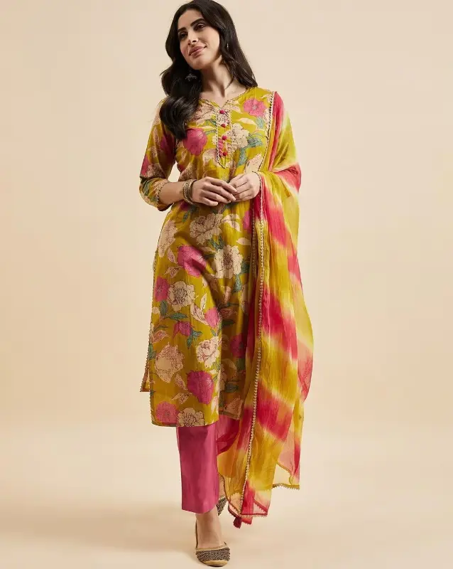 Completo Kurta dritto con stampa floreale
