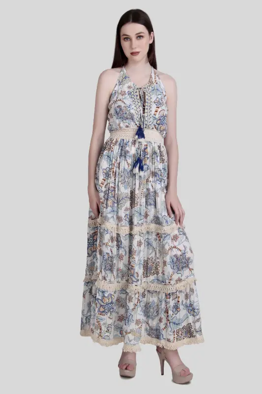 Abito Lungo Ricamato in Bianco Sporco – Eleganza Boho Naturale